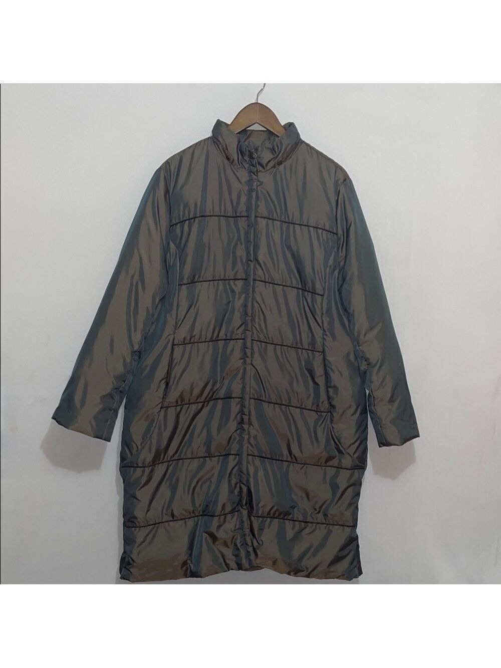 Via Spiga Long Puffer Coat Olive Green Sz X-Large